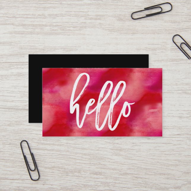 Chic Hello Red Watercolor | Business Card (Front/Back In Situ)
