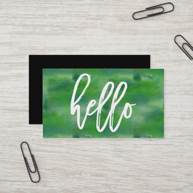 Chic Hello Vert aquarelle | Carte de visite (Devant/Arrière en situation)