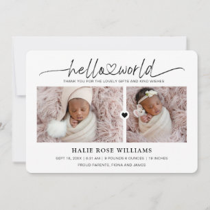Chic Hello World Photo Collage Birth Announcement