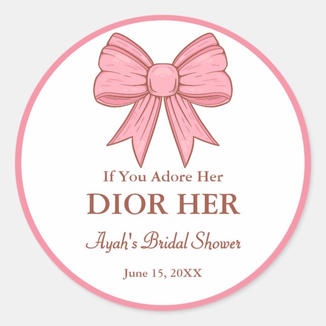 Chic High End Perfume Theme Pink Bow Party Favour Classic Round Sticker (Front)