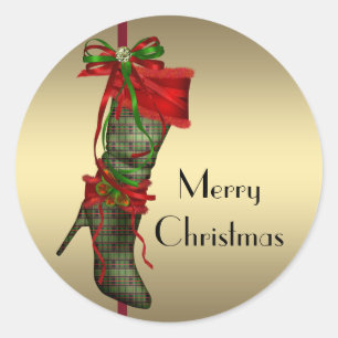 Chic High Heel Stocker Red Gold Sticker de Noël