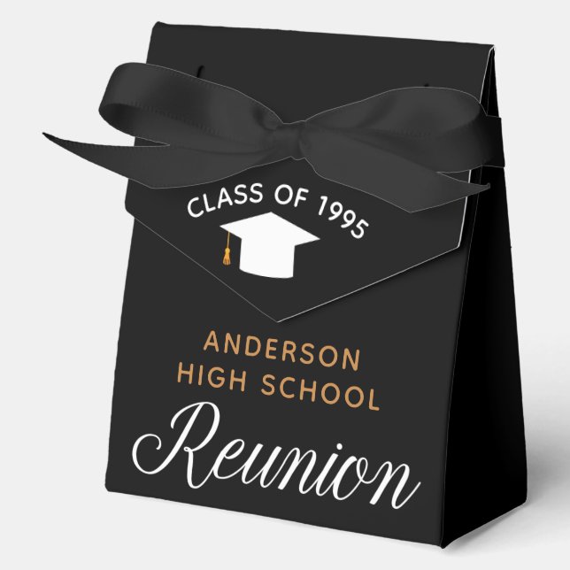Chic High School Reunion Black Gold Party Favor Box (Front)