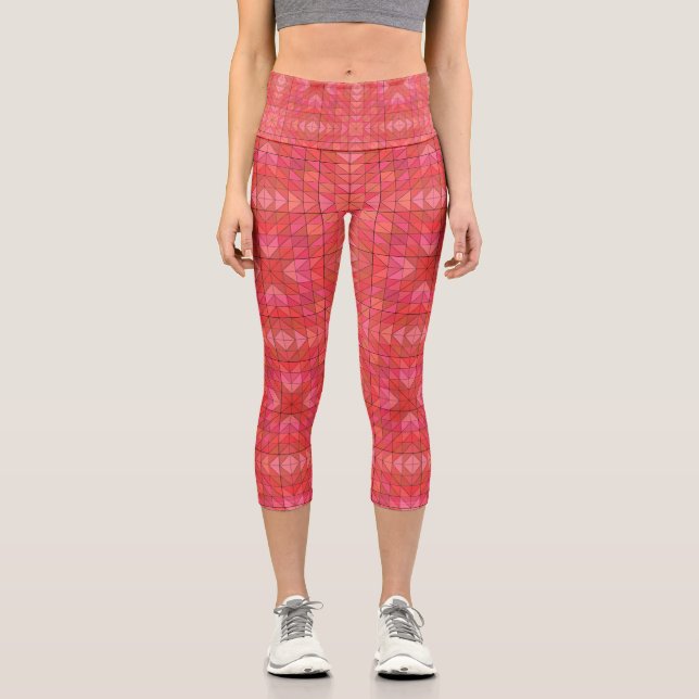 Chic High-Waisted Capris with Red Triangle Design (Front)