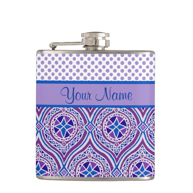 Chic Hip Flask to Personalize: Mauve, Blue (Front)