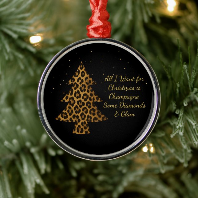 Chic Holiday Leopard Tree Design Metal Ornament (Tree)