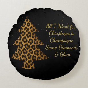 Chic Holiday Leopard Tree Design Round Pillow