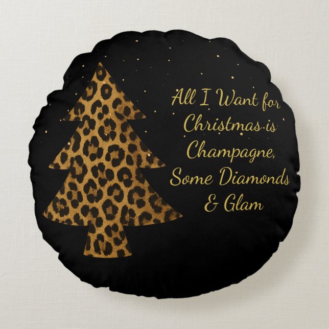 Chic Holiday Leopard Tree Design Round Pillow (Front)