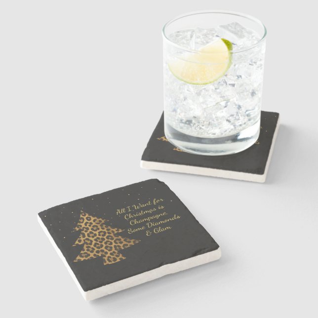 Chic Holiday Leopard Tree Design Stone Coaster (Side)