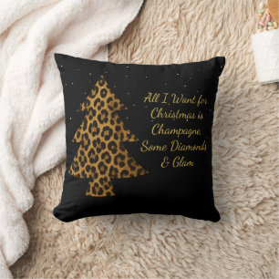 Chic Holiday Leopard Tree Design Throw Pillow