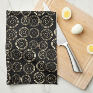 Chic Holiday Season Custom Monogram Gold Pattern Kitchen Towel