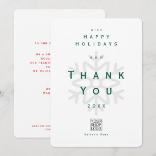 Chic Holiday Thank You Business Logo White Card