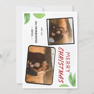 Chic Holly Berries Joyeux Noël 2 Carte photo