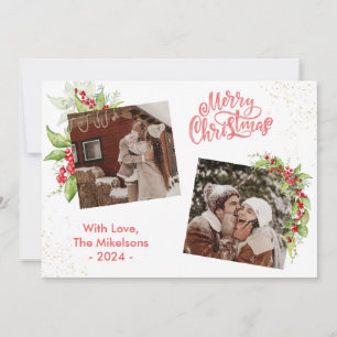 Chic Holly Berries Merry Christmas 2 Photo Holiday
