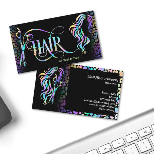 Chic Holograph Hair stylist typography extension Business Card