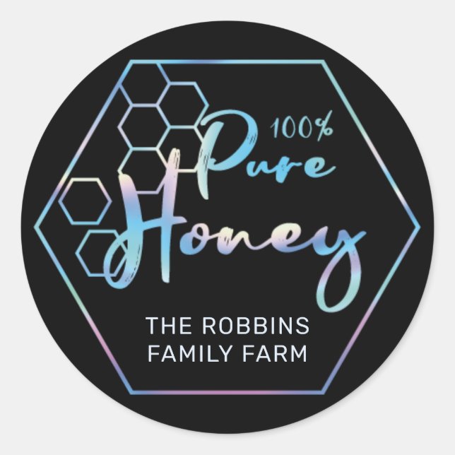 Chic Holographic 100% Pure Honey Jar Labels (Front)