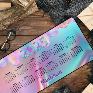 Chic holographic dripping glitter monogram desk mat