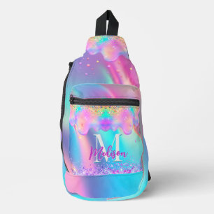 Chic holographic dripping glitter monogram  sling bag