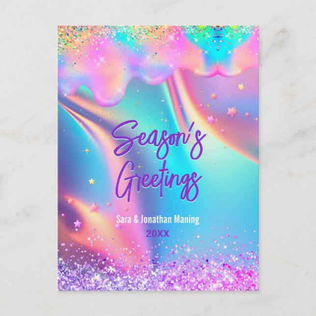 Chic holographic drips glitter Christmas new year Postcard (Front)