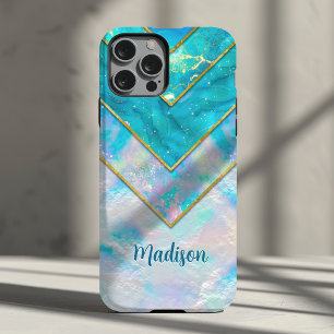 Chic holographic girly stylish blue iPhone 15 case
