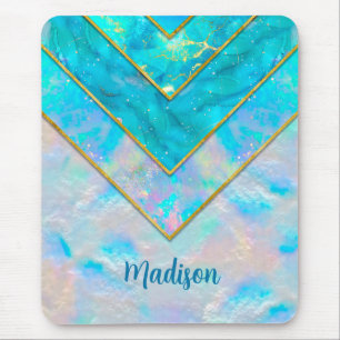 Chic holographic girly stylish blue sketchbook mouse pad