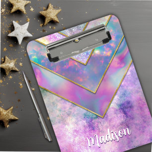 Chic holographic girly stylish pink clipboard
