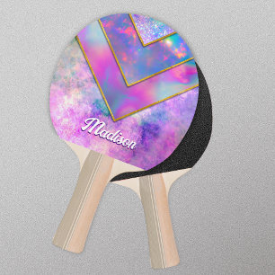 Chic holographic girly stylish pink ping pong paddle