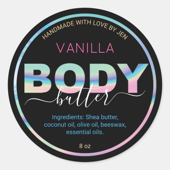 Chic Holographic Handmade Body Butter Labels (Front)