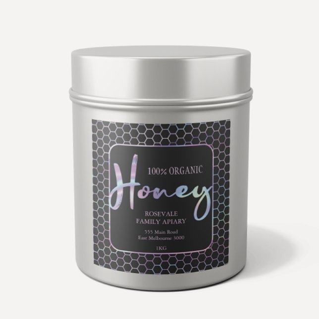 Chic Holographic Honeycomb Honey Apiary Label (Creator Uploaded)