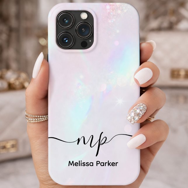 Chic Holographic Iridescent Monogram Case-Mate iPhone Case (Creator Uploaded)