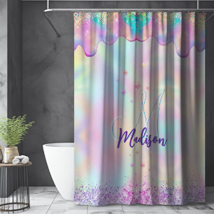 Chic holographic unicorn dripping glitter monogram