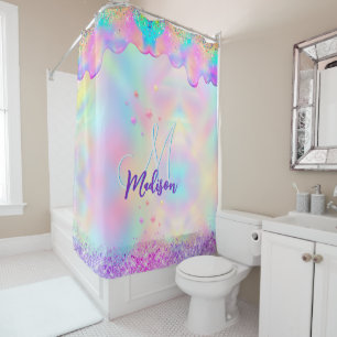Chic holographic unicorn dripping glitter monogram