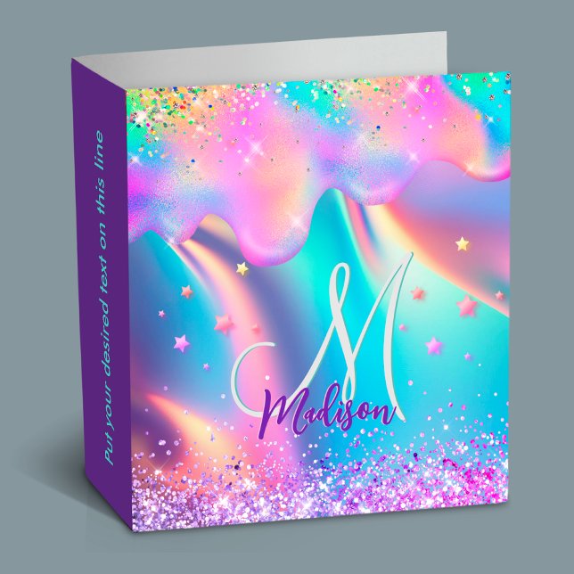Chic holographic unicorn dripping glitter monogram binder (Creator Uploaded)