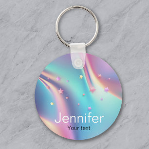 Chic holographic unicorn stars monogram keychain