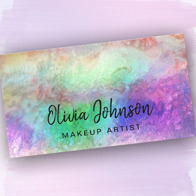 Chic Holographique Opal Carte de visite de pierre (Personalize in Modern Chic Handwritten Style.)