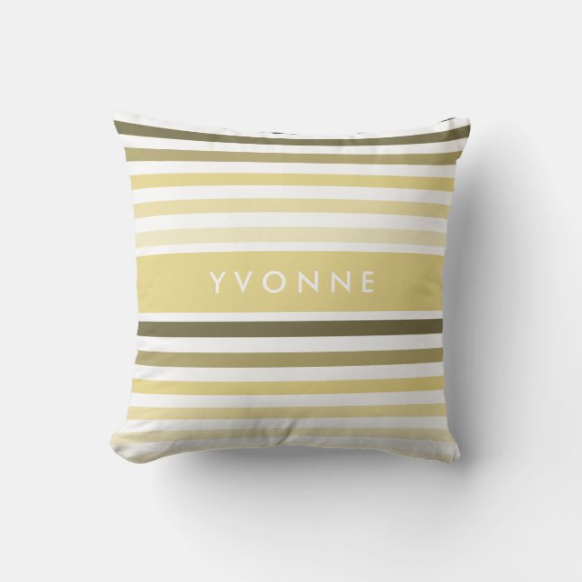 Chic Horizontal Stripes With Name in Soft Yellow Throw Pillow (Front)