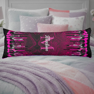 Chic hot pink black glitter drips monogram body pillow