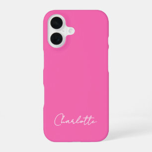 Chic Hot Pink Custom Name Script iPhone 16 Case