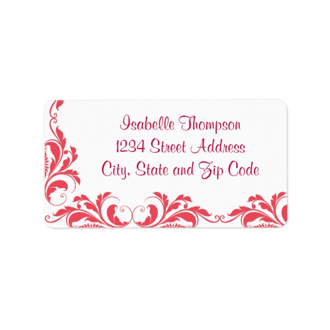 Chic Hot Pink Damask Flourish Border Label (Front)