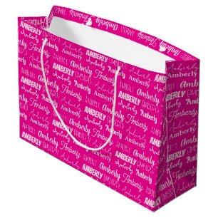 Chic Hot Pink Girls Birthday Personalized Name Large Gift Bag