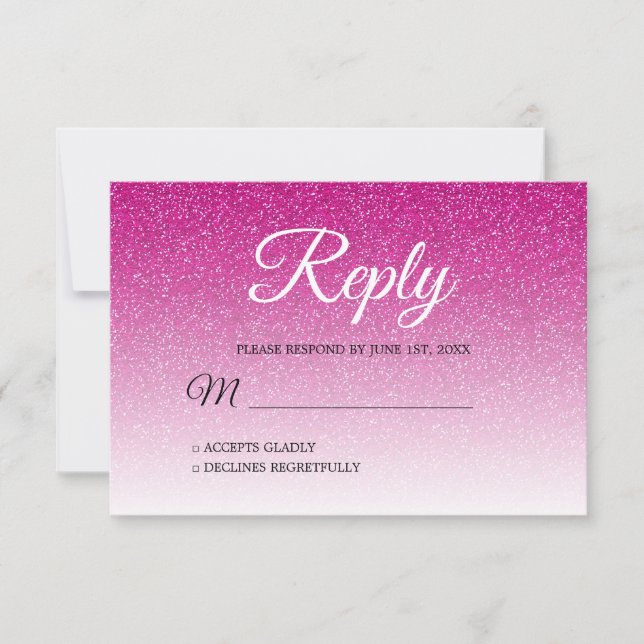 Chic Hot Pink Glitter Ombre RSVP Invitation (Front)