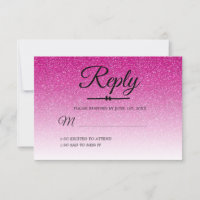 Chic Hot pink Glitter Ombre Sweet 16 RSVP