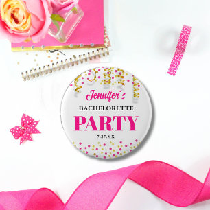 Chic Hot Pink & Gold Dots Bachelorette Party 2 Inch Round Button