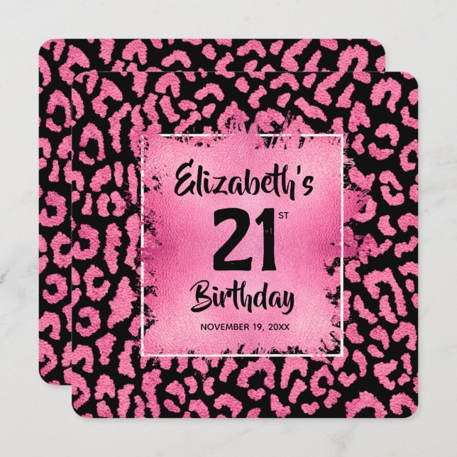 Chic Hot Pink Leopard Print 21st Birthday  Invitation (Front/Back)