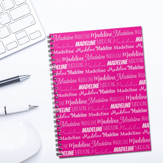 Chic Hot Pink Personalized Girls Name Collage Notebook (Creator Uploaded)