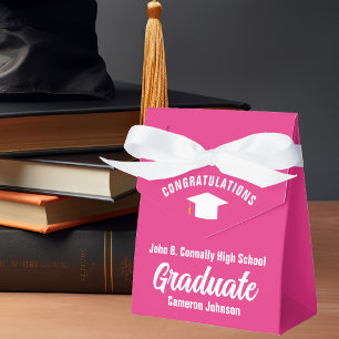 Chic Hot Pink Personalized Graduation Party Favor Box