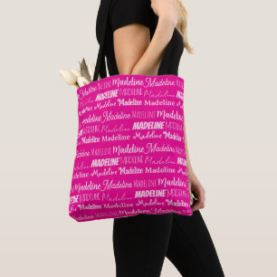 Chic Hot Pink Personalized Name Collage Tote Bag