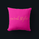 Chic Hot Pink Pold Monogram  Throw Pillow<br><div class="desc">Elevate your space with this stylish hot pink personalized name pillow! Featuring an elegant gold script against a bold pink background, this design is perfect for hairstylists, salon owners, beauty professionals, or anyone who loves a touch of glam. Customize it with your name or business name to create a unique...</div>