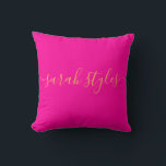 Chic Hot Pink Pold Monogram Throw Pillow<br><div class="desc">Elevate your space with this stylish hot pink personalized name pillow! Featuring an elegant gold script against a bold pink background, this design is perfect for hairstylists, salon owners, beauty professionals, or anyone who loves a touch of glam. Customize it with your name or business name to create a unique...</div>