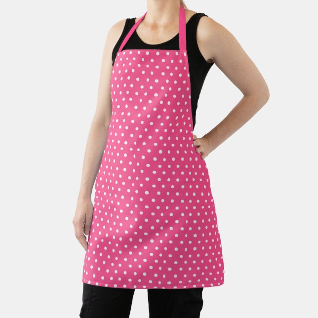 Chic Hot Pink Polka Dot Pattern Apron (Insitu)