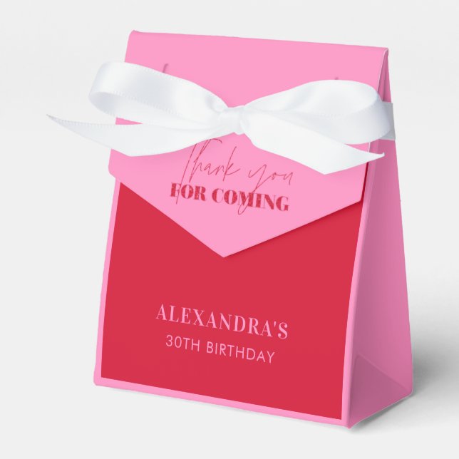 Chic Hot Pink Red Glitter Birthday Thank You Favor Box (Front Side)